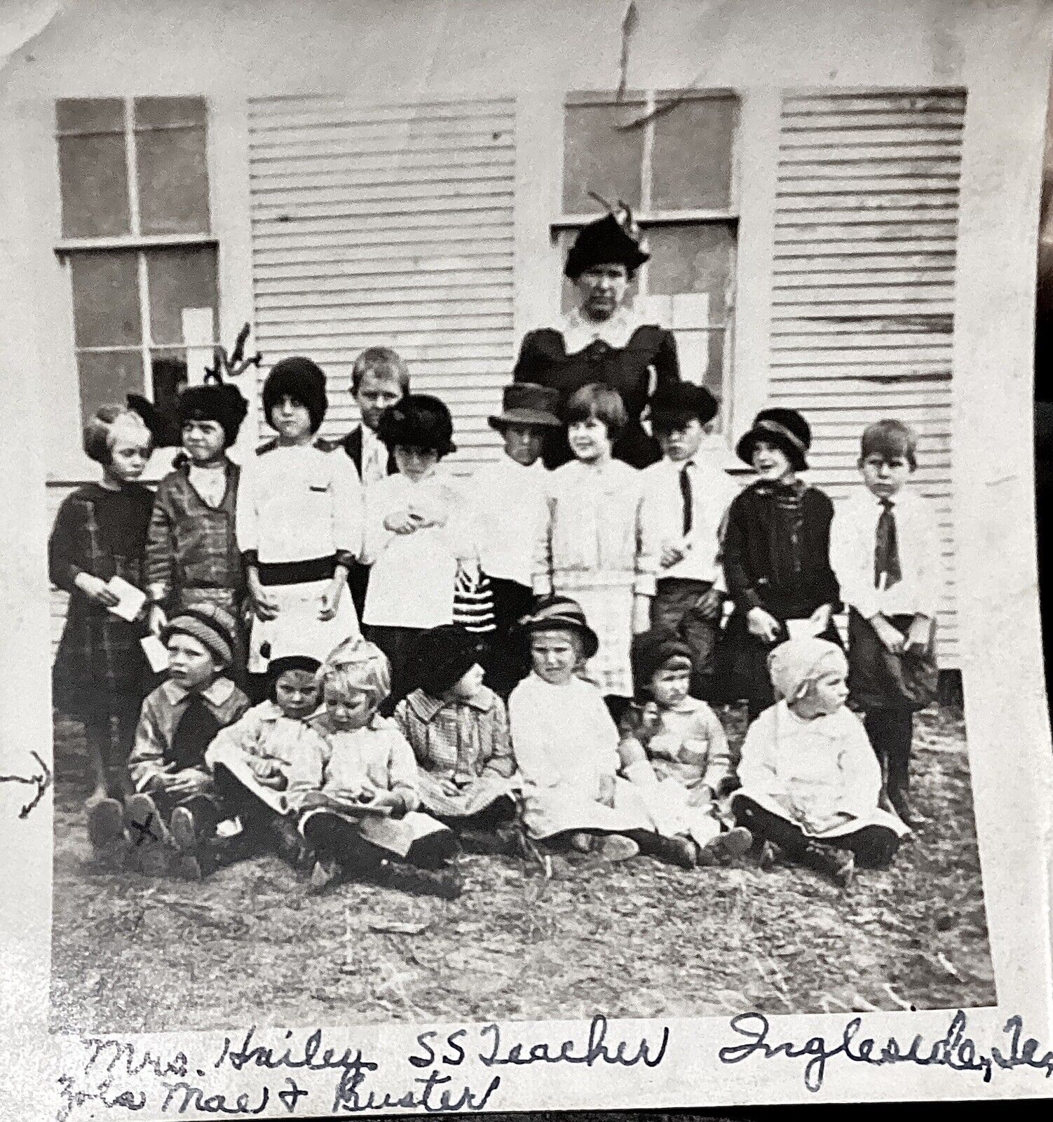 1930\'s Photo Ingleside Texas Sunday School Teacher with Her Class 4” X  4”