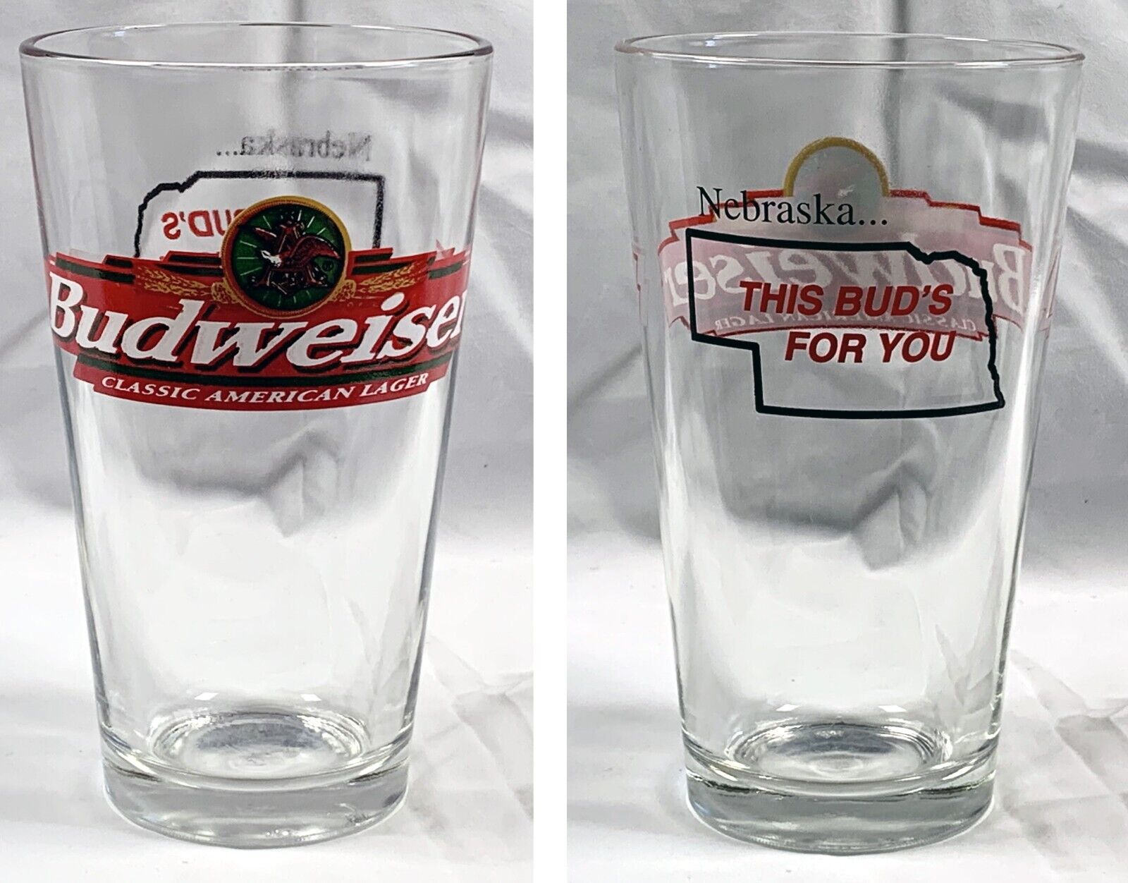 Budweiser Beer Nebraska This Buds for You Pint Glass State Outline
