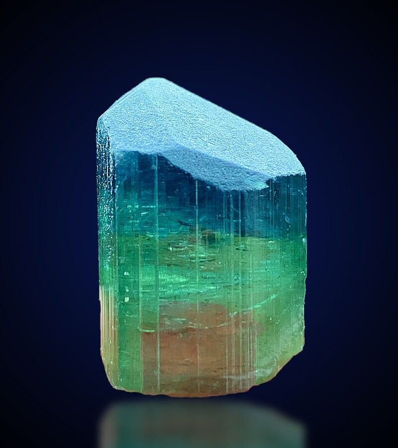 Blue Cap Watermelon Tourmaline Crystal, Terminated Tourmaline Crystal From Afgha