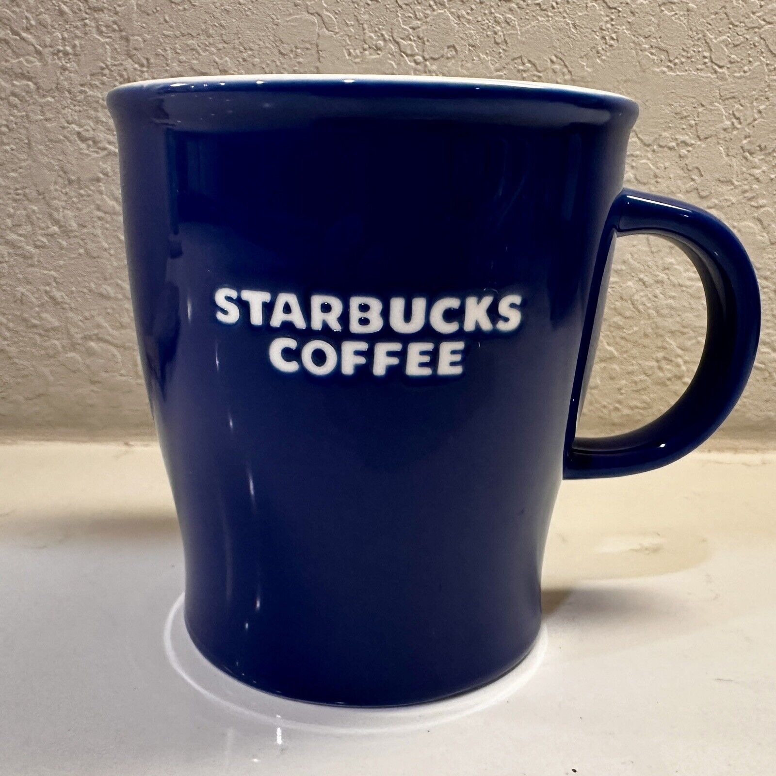 Starbucks Royal Blue Bone China Porcelain Coffee Cup Mug 2009 Embossed Lettering