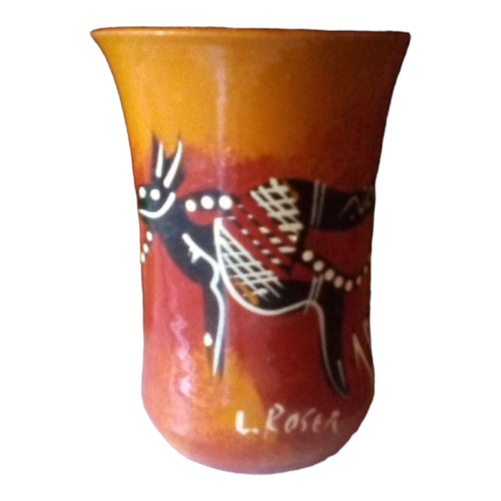 Art pottery vase Australia Aboriginal kangaroo lizard signed Leonie Roser...
