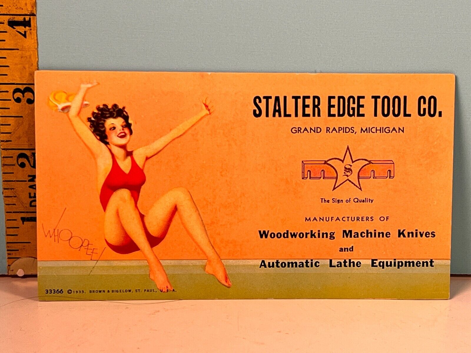 1933 Slater edge tool Co Michigan Advertisement-Pinup Blotter