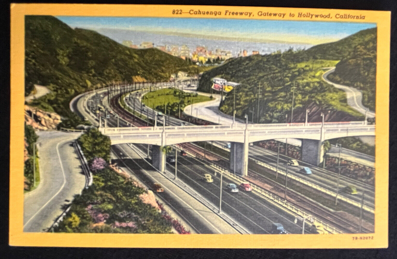Hollywood California Cahuenga Freeway Aerial View Postcard c1940
