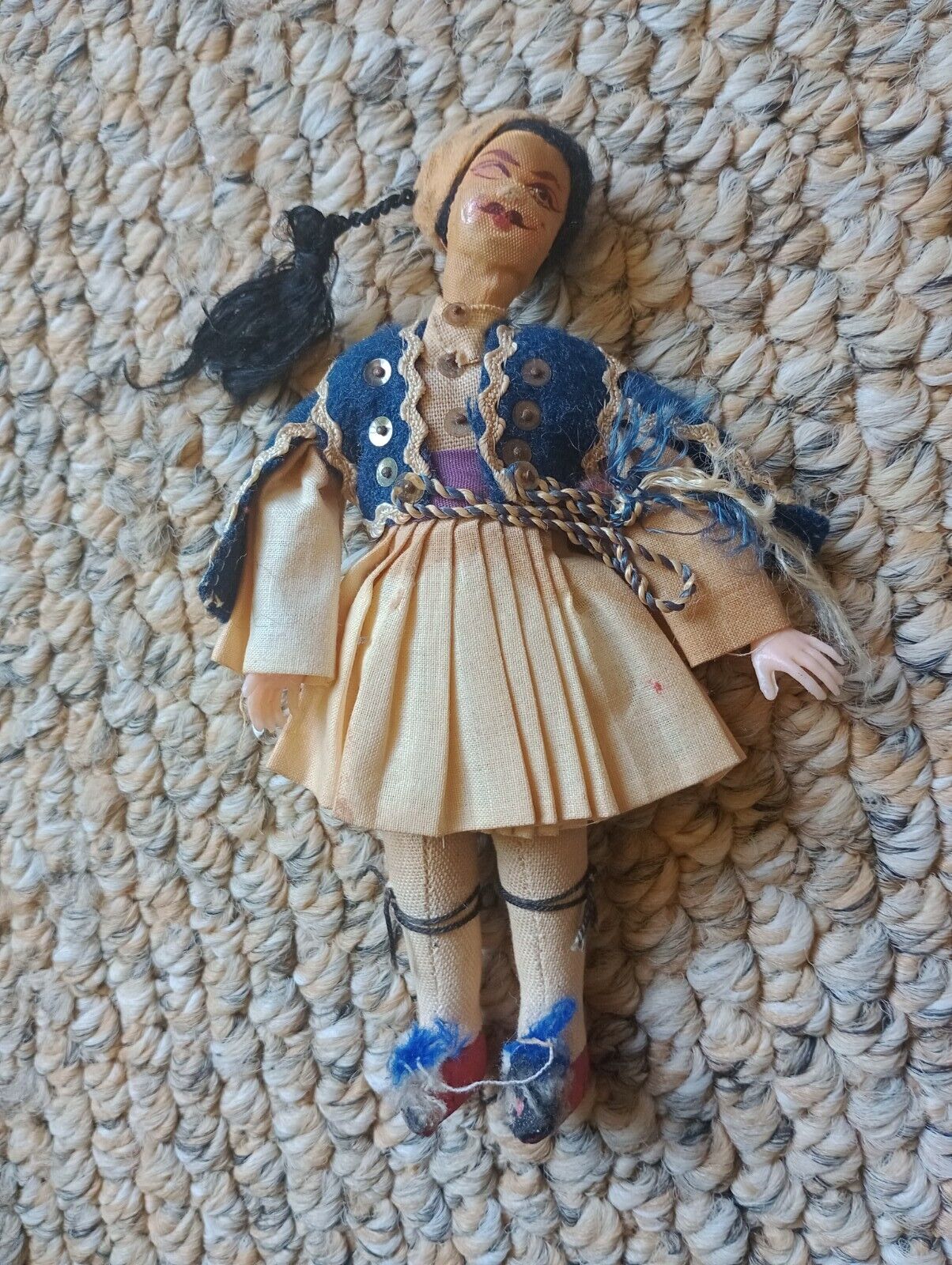 Vintage Greek Male Dancer Doll Souvenir Ornament 6.5” **Look Read**