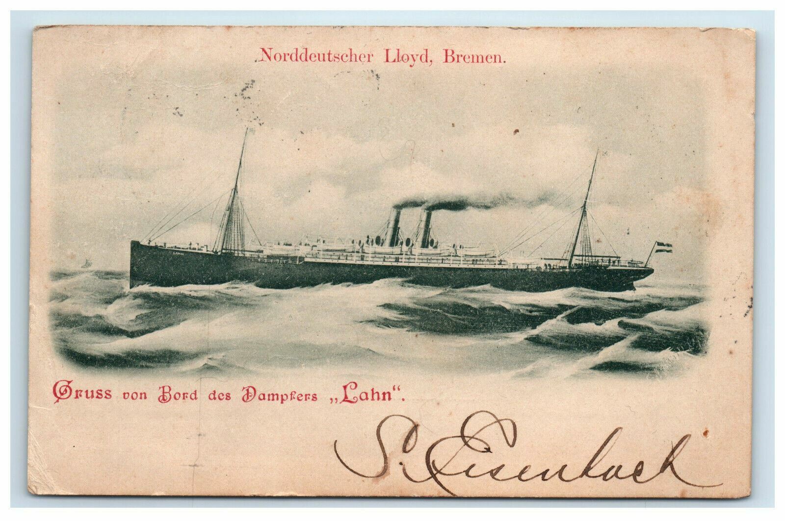 1900 Postcard Norddeutscher Lloyd Bremen Steamer Ship Antique Germany Cancel