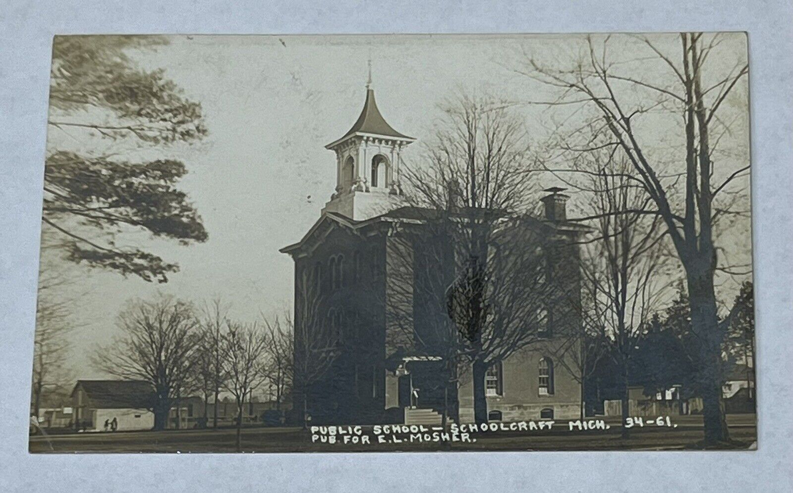 1911 Schoolcraft Michigan Public School RPPC Real Photo Postcard MI