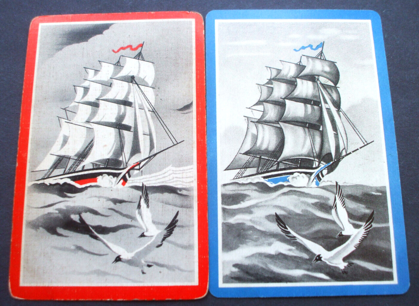 2 Single Genuine Vintage Swap Playing Cards Sailing Ships Seagulls Pair