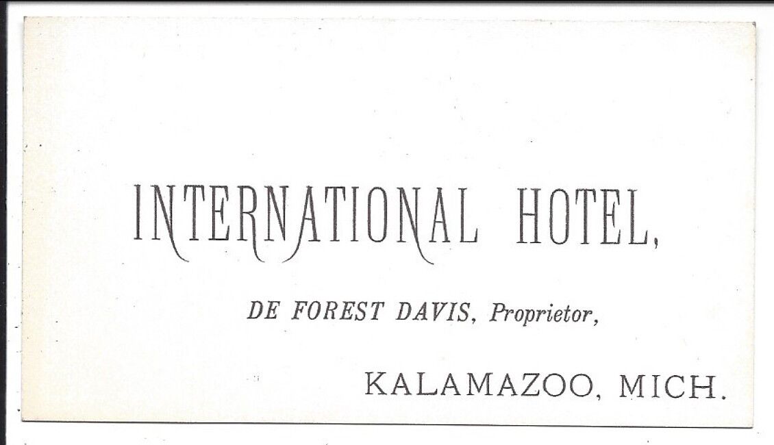 c1870s Business Card of The Proprietor of The International Hotel, Kalamazoo MI