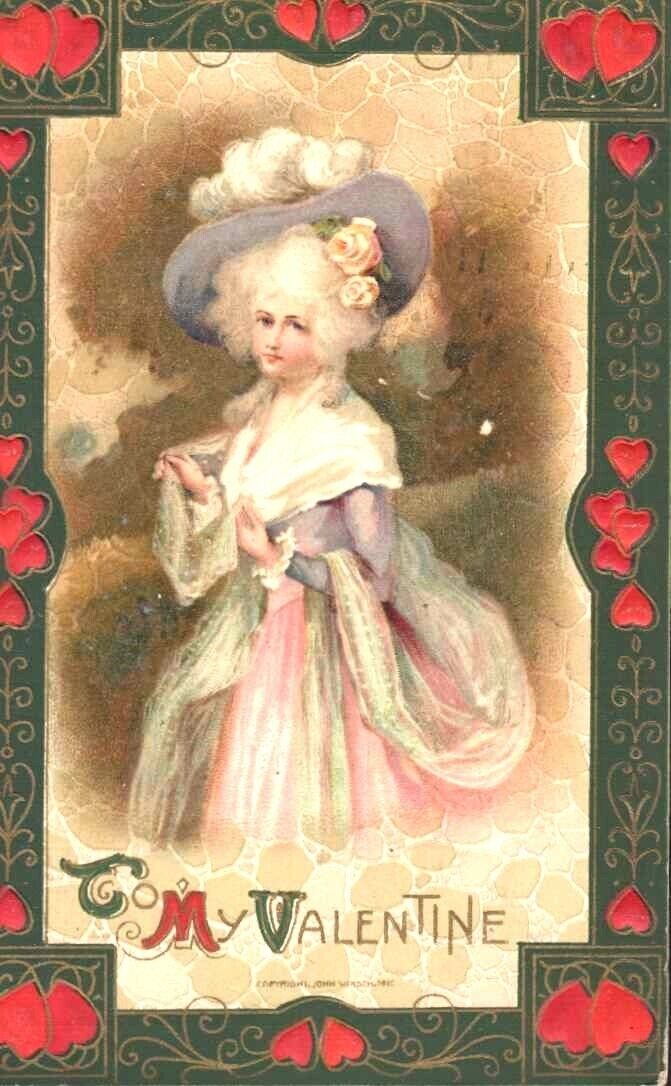1911 John Winsch fancy LADY heart frame  embossed VALENTINE postcard