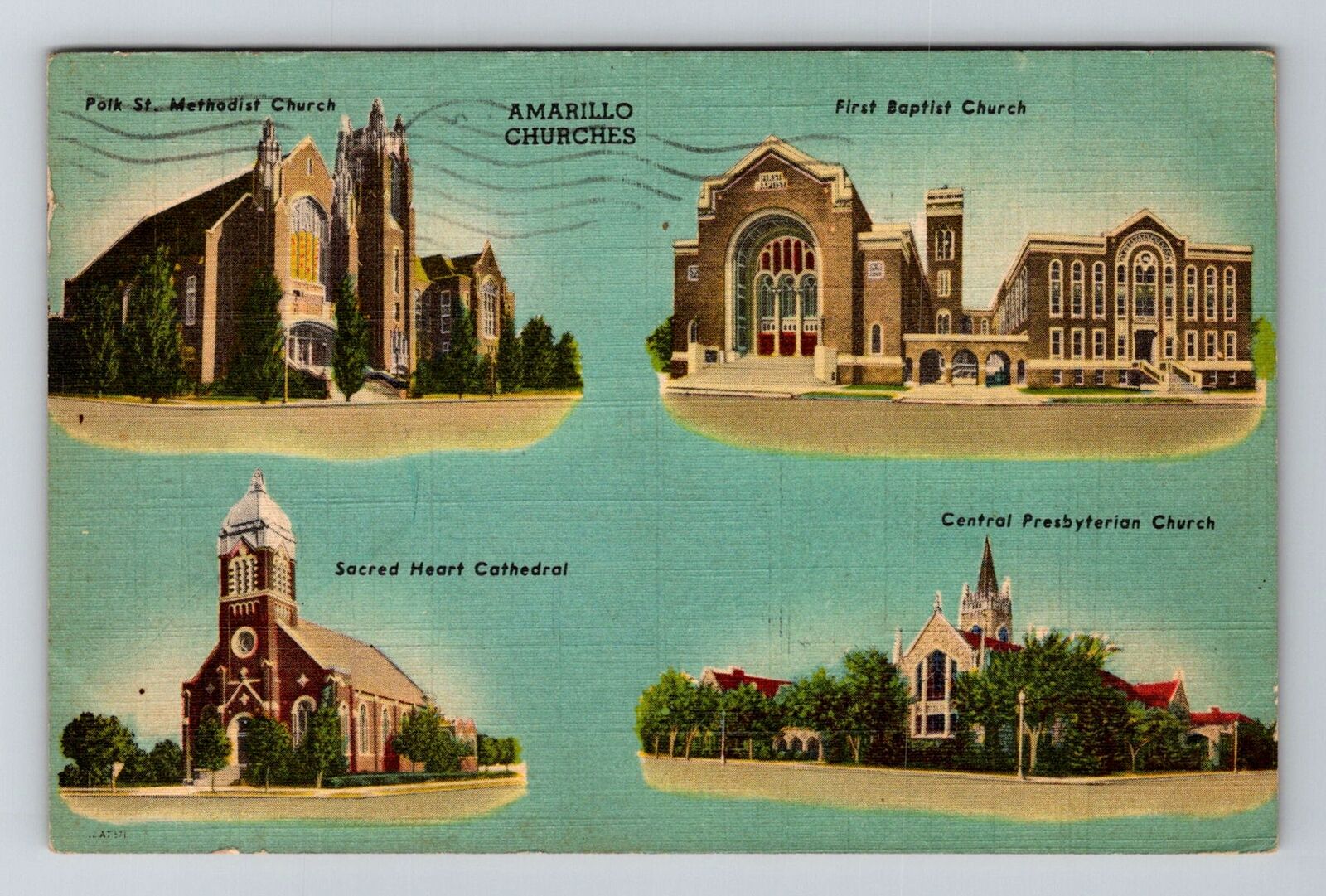 Amarillo, TX-Texas, Montage Churches Baptist Methodist c1945, Vintage Postcard