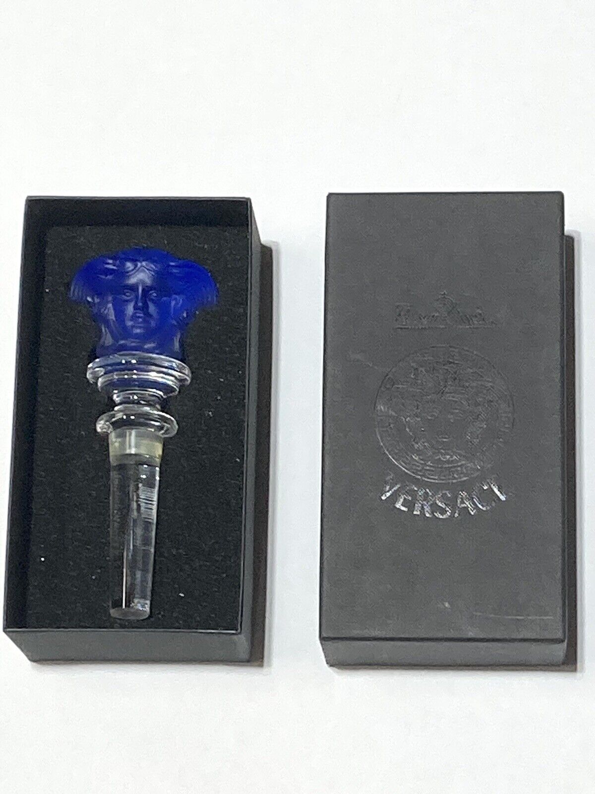 Rosenthal Versace Blue Medusa Lead Crystal Wine Stopper Unused NOS