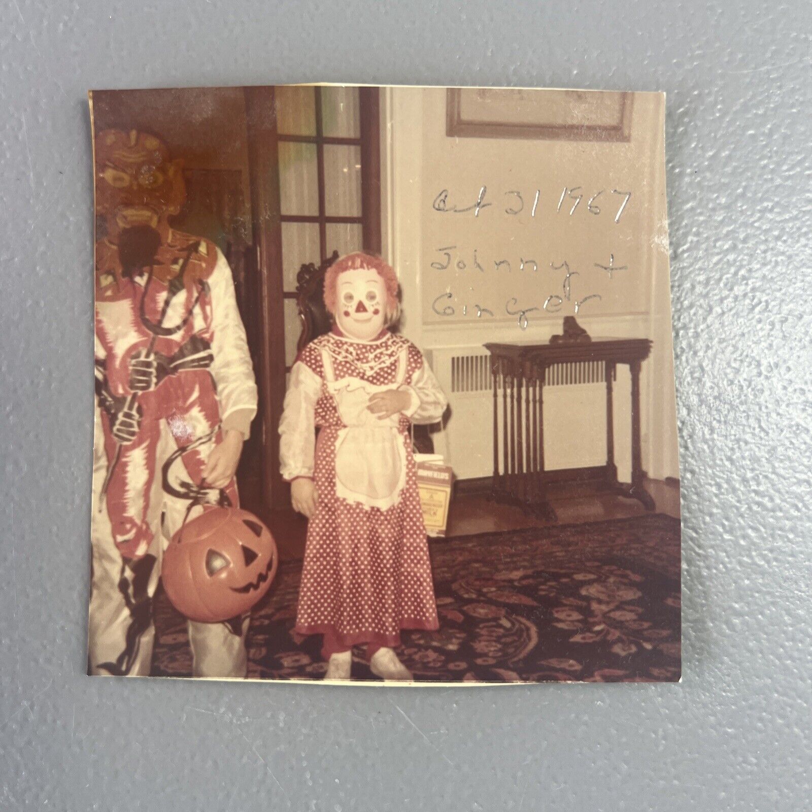 VINTAGE SNAPSHOT: KID IN DEVIL And RAGGEDY ANN HALLOWEEN COSTUME 1967