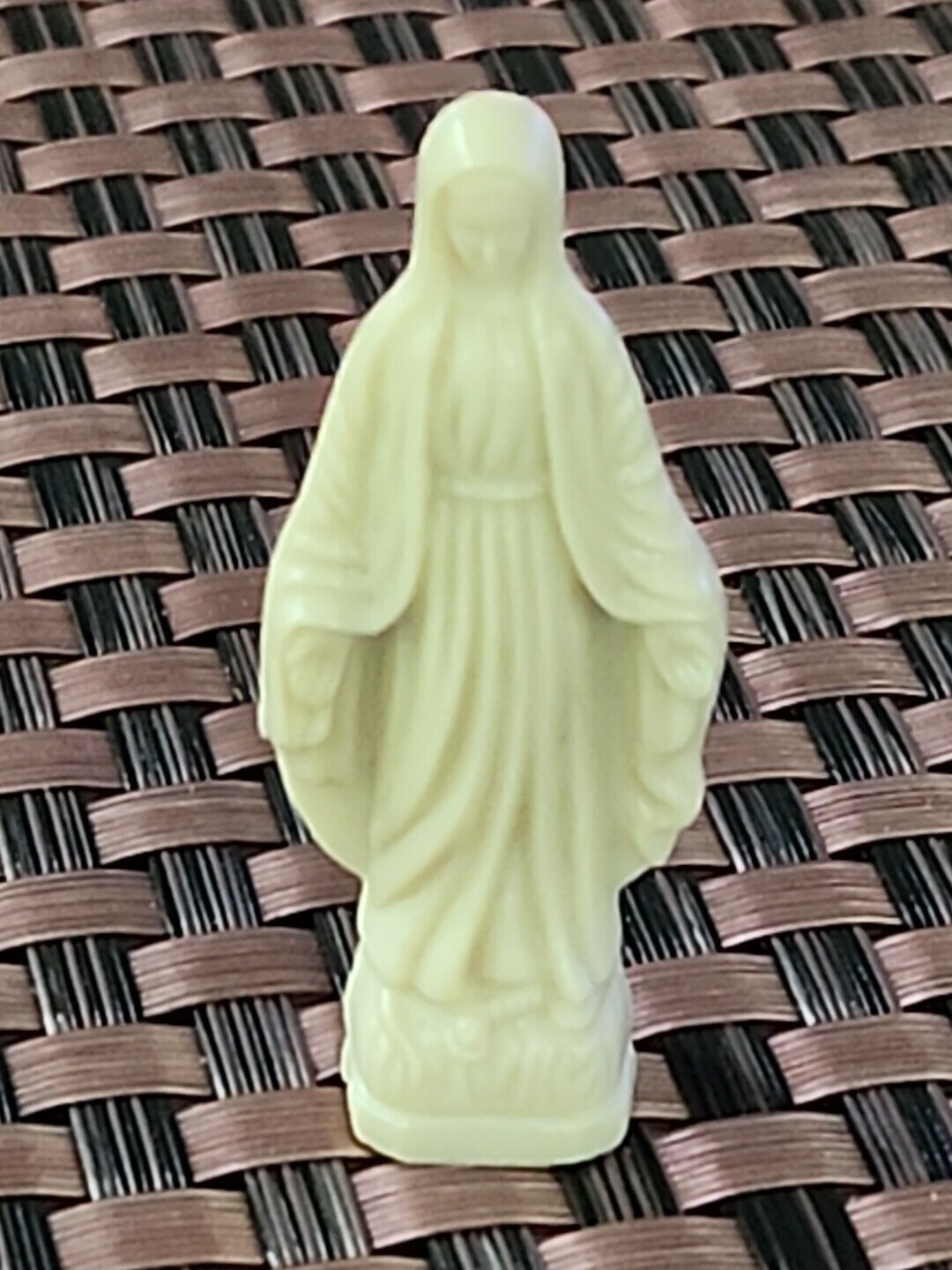 Vintage Celluloid Plastic Virgin Mary Madonna Figurine Statue 2” Mid Century