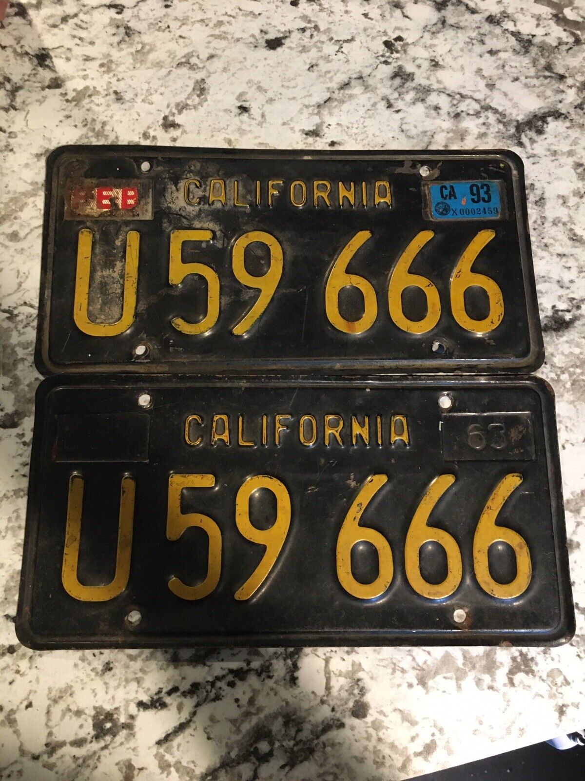 Vintage California 666 License Plates Matching Set 1963 