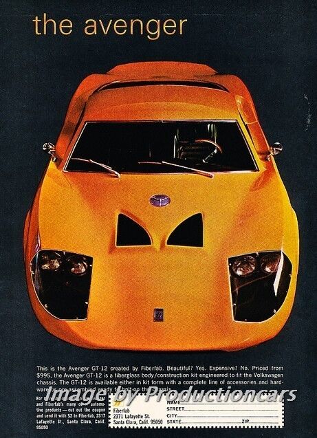 1970 Fiberfab Avenger Kit - Original Advertisement Print Art Car Ad J700