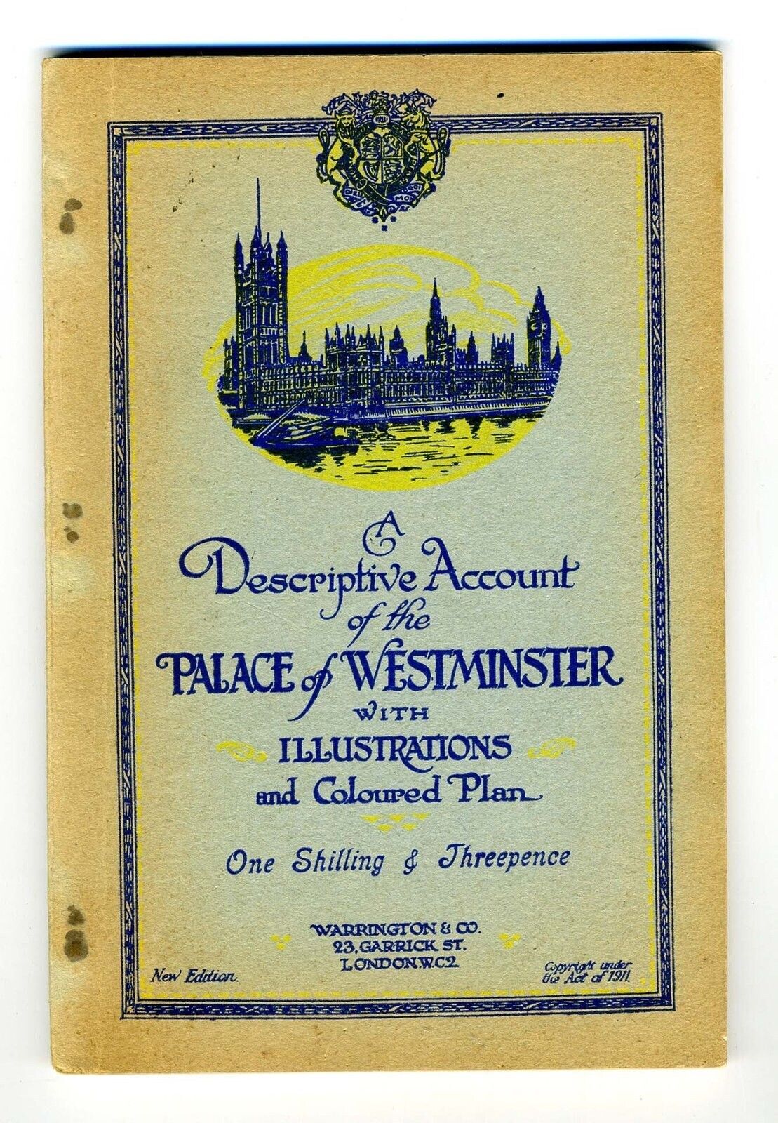 Descriptive Account of Palace of Westminster Illustrations & Coloured Plan 1911