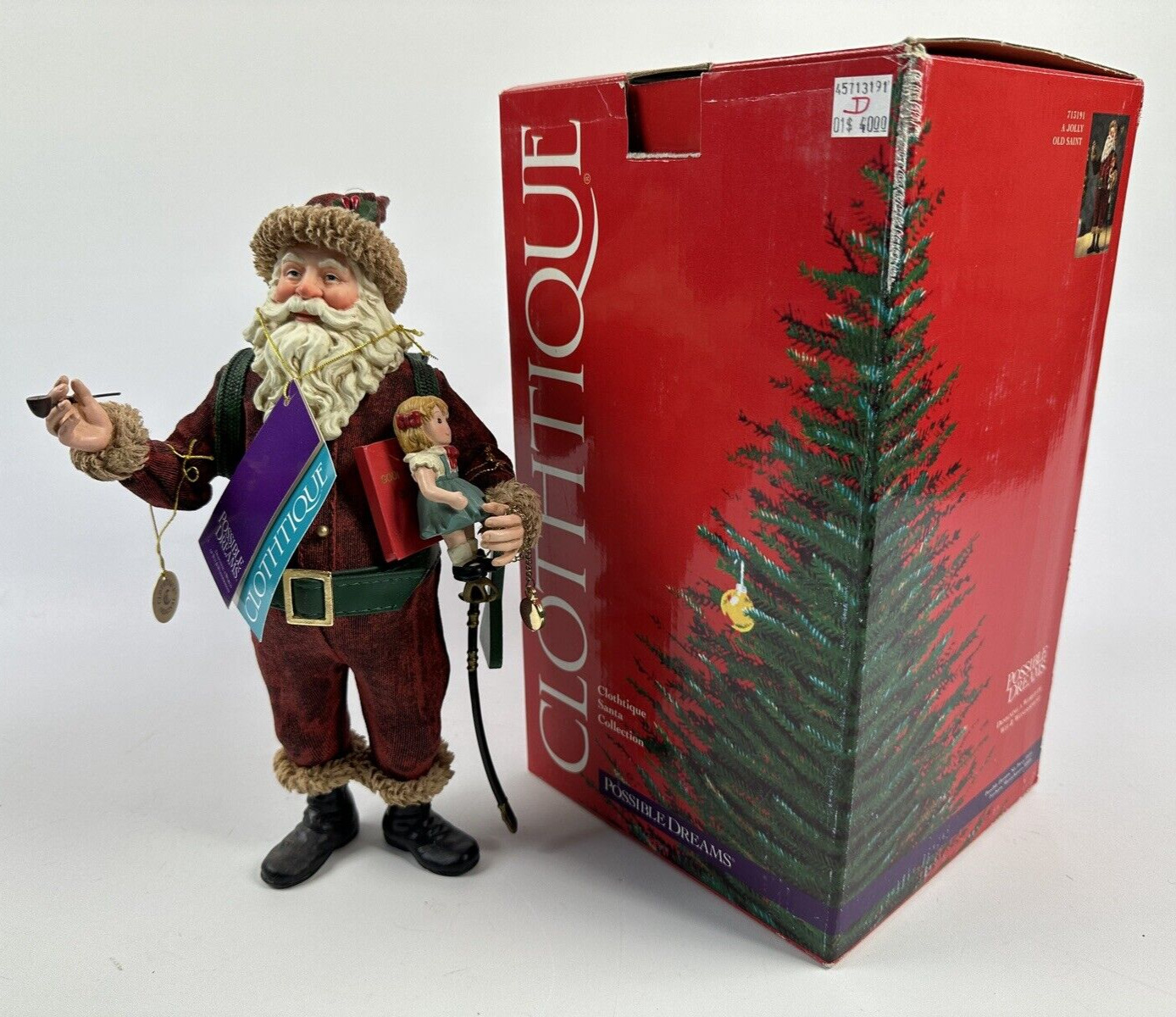VTG Clothtique A Jolly Old Saint 713191 Christmas Figure Girl Book In Box