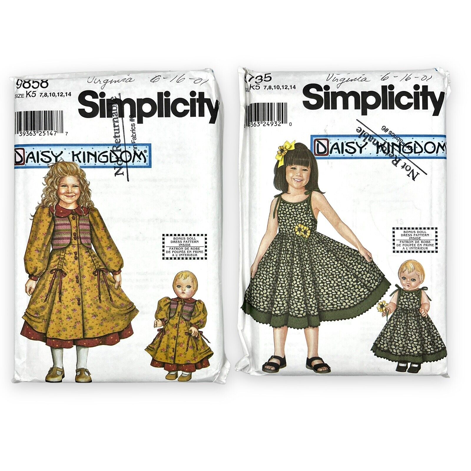 Mixed Lot of 2 SIMPLICITY Size K5 7 8 10 12 14 Child Dress 18\