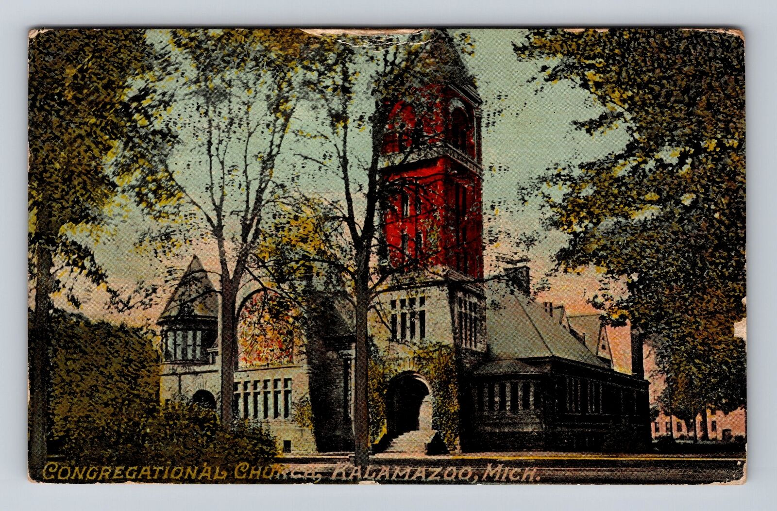 Kalamazoo MI-Michigan, Congregational Church, Antique Vintage c1910 Postcard