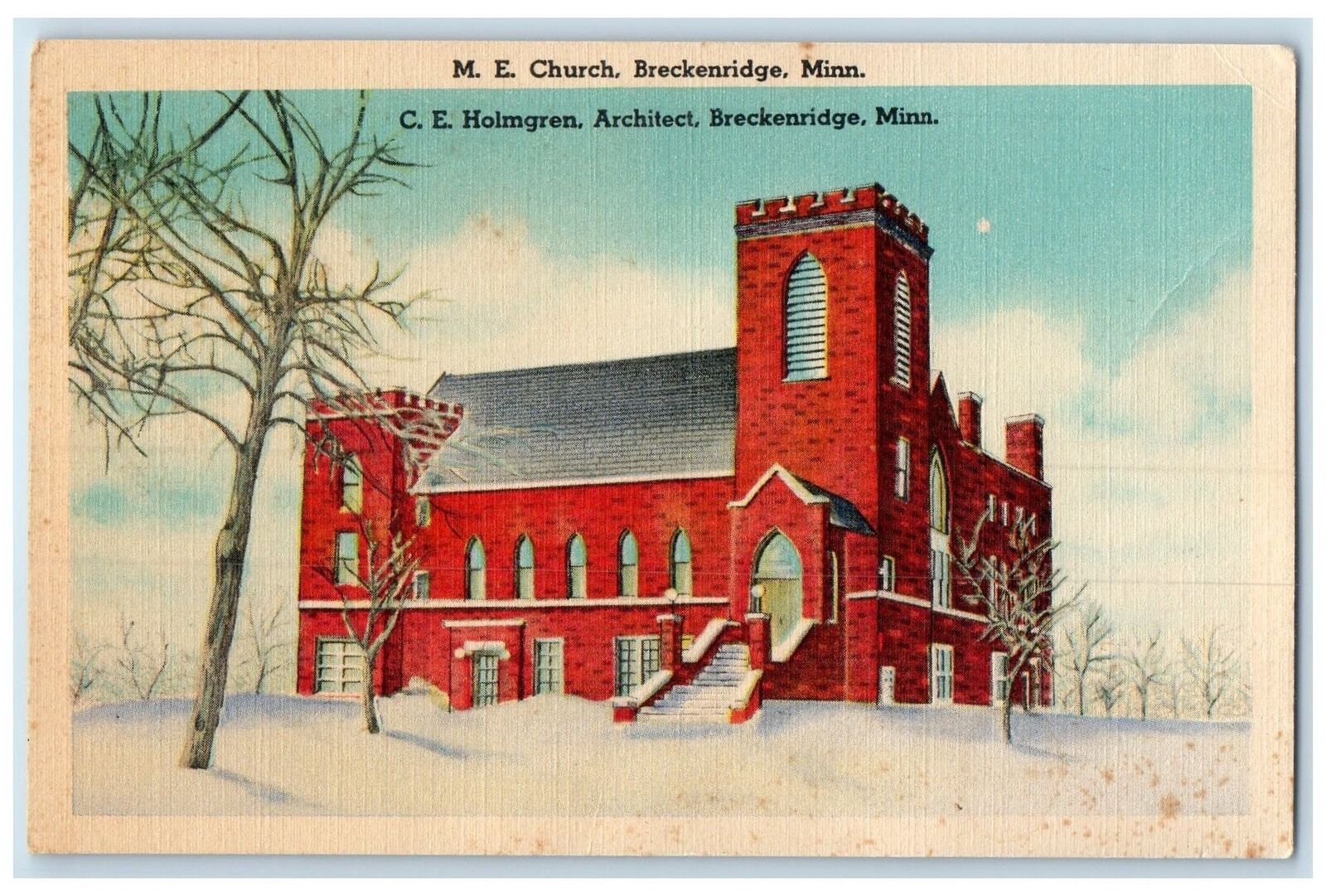 c1940's Methodist Episcopal Church Breckenridge Minnesota MN Unposted Postcard