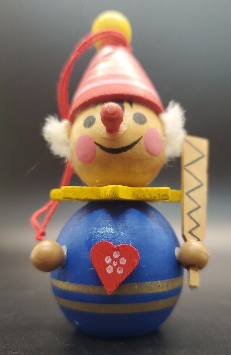 Vintage Steinbach Christmas Wooden Ornament Clown With Heart Germany