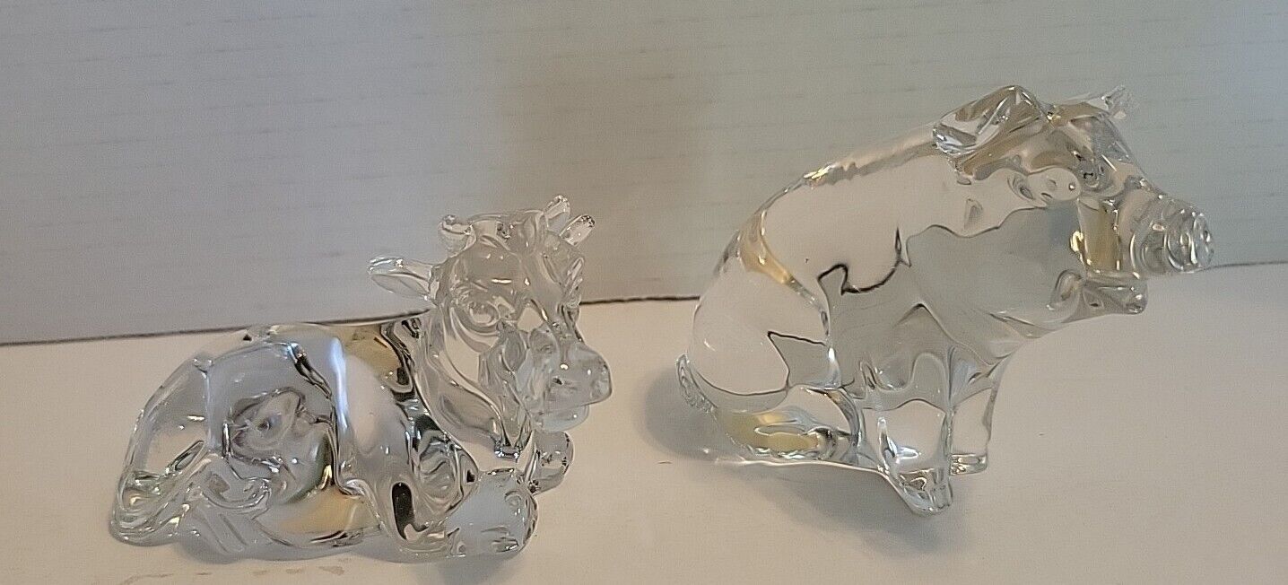 Vtg Princess House Pets 24% Lead Crystal Farm Cow & Pig Figurines Paper Weight