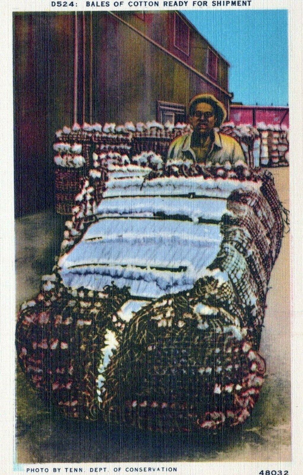 Bales Of Cotton Ready For Shipment Linen Vintage Postcard