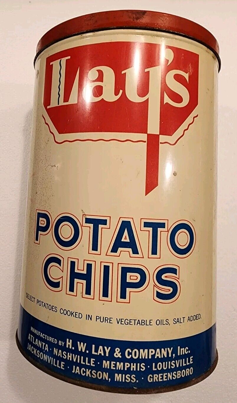 Vintage Lay's Potato Chips Metal 1 Pound Can with Lid H. W. Lay & Co