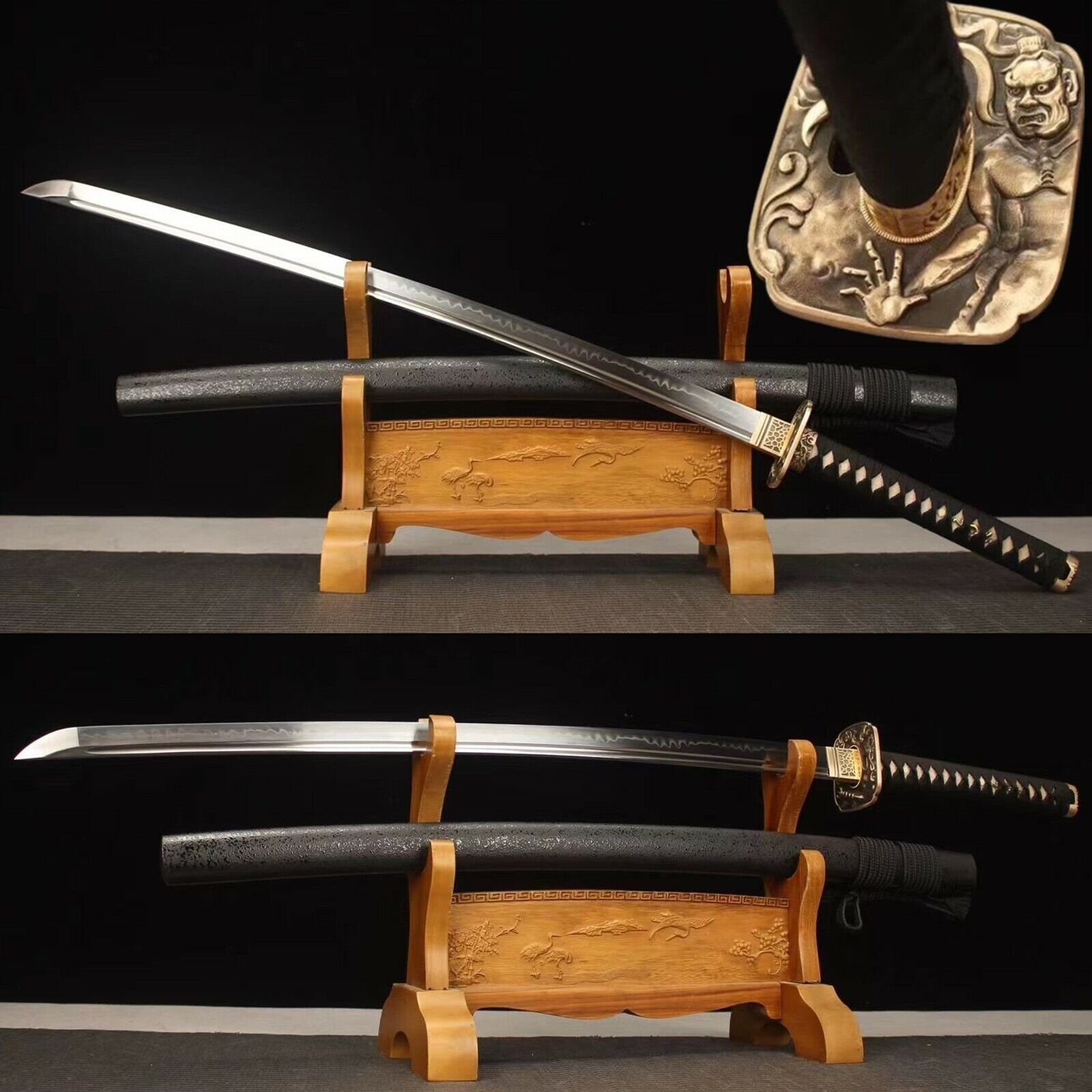 Real Hamon Clay Tempered T10 Steel Handmade Katana  Japanese samurai Sword Sharp