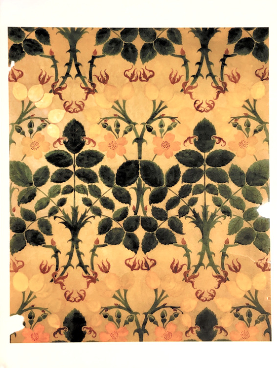 Postcard: CFA Voysey Arts & Crafts- Roses, rosehips and leaves pattern