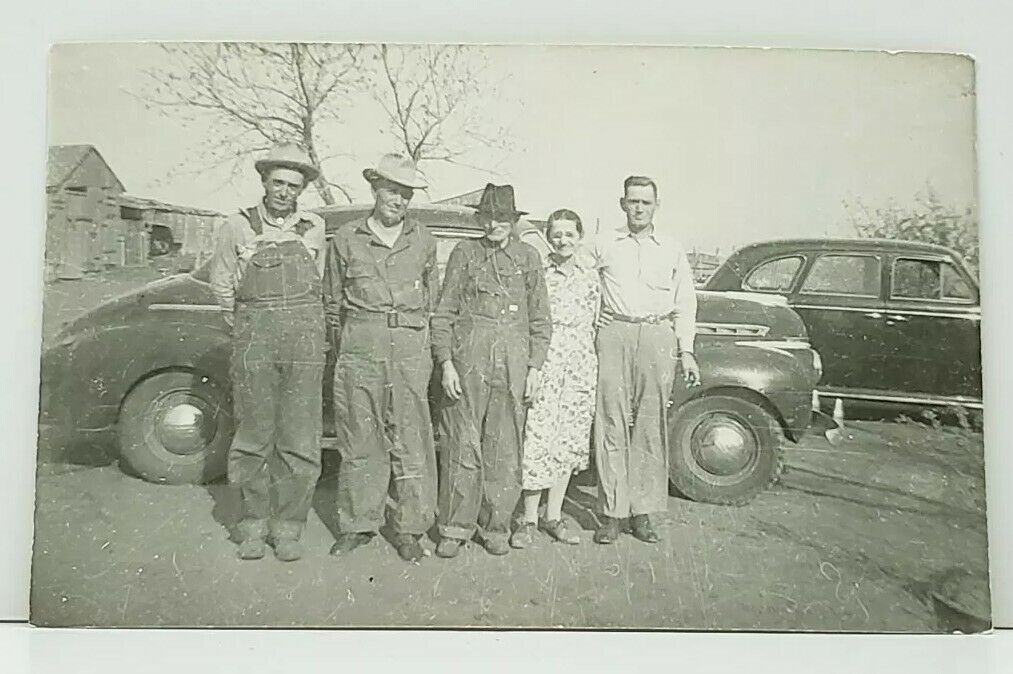 RPPC Old Country Folk  Farmer Overalls Cars c1940s Real Photo Postcard J5