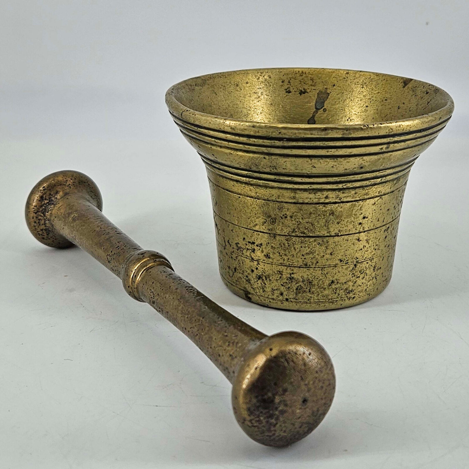 Vintage Heavy Solid Brass Mortar Pestle Pharmacy Apothecary