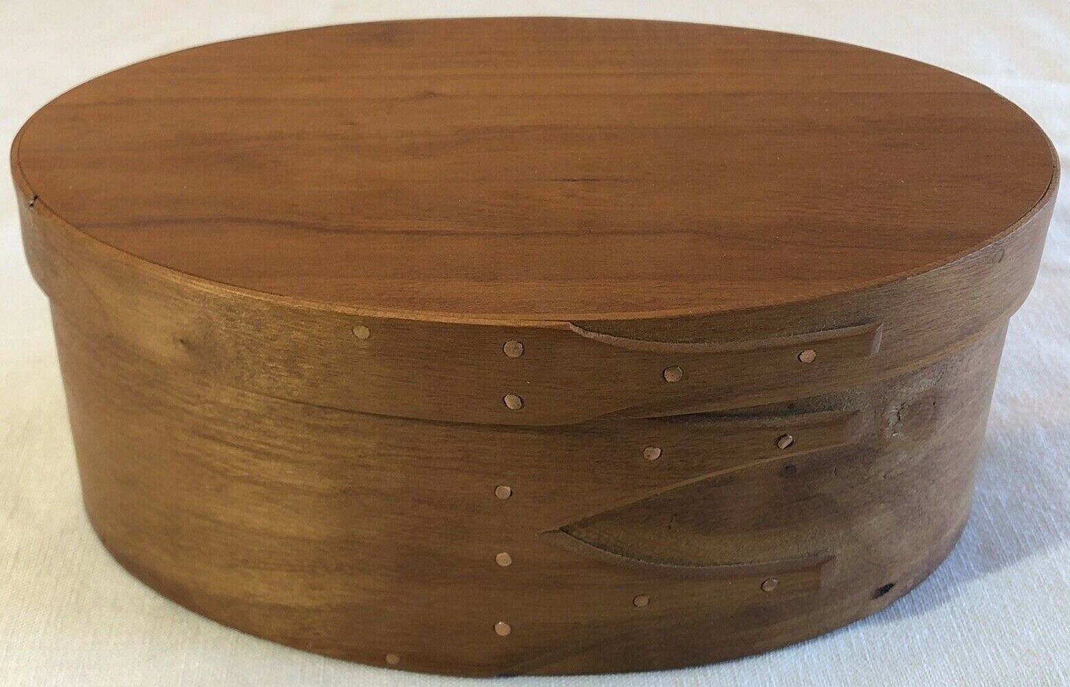 Vintage Orleans Carpenters Wood Box Oval Bentwood Shaker w/ Top 7.25\