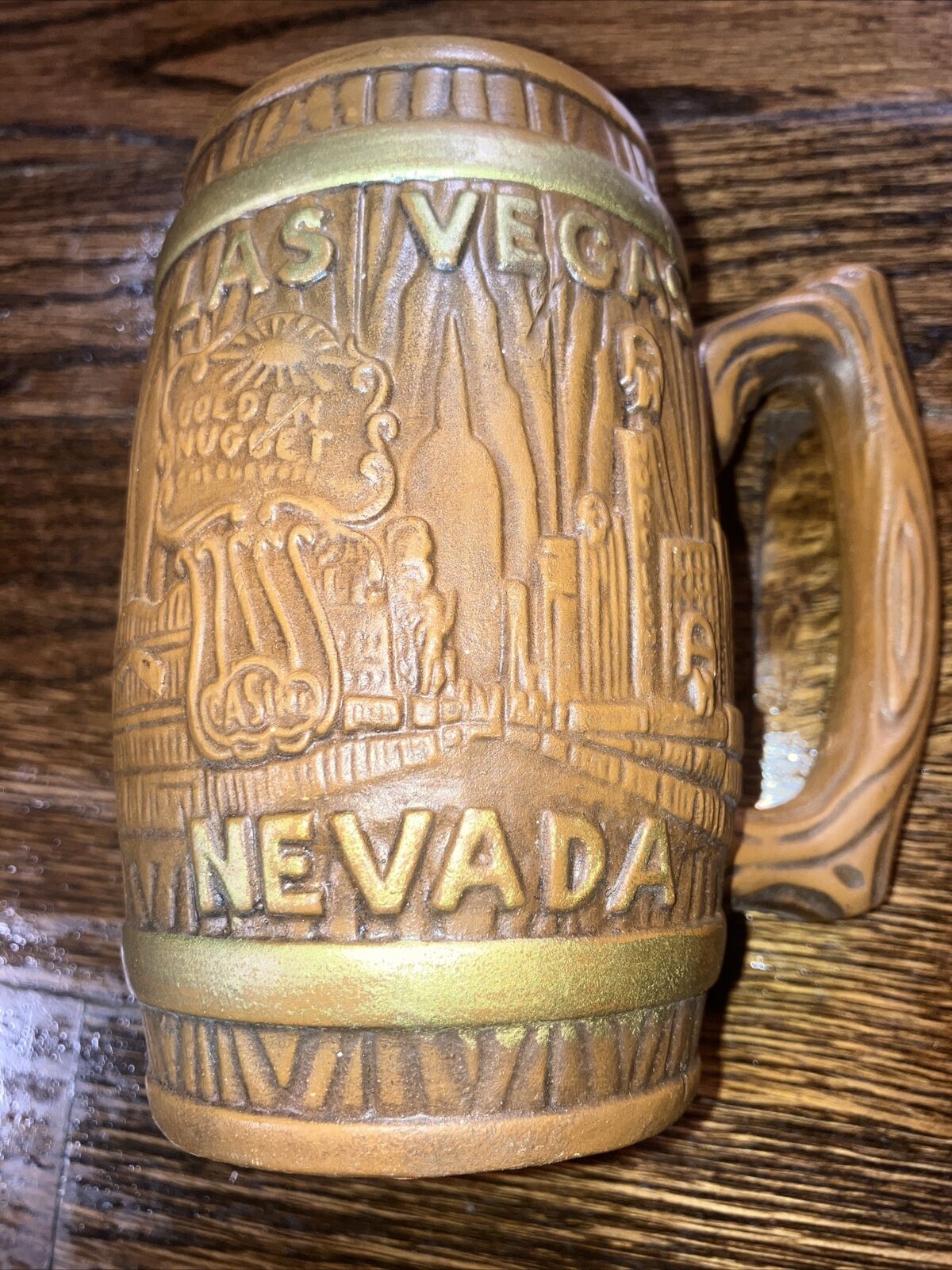 Antique Las Vegas Nevada Souvenir Ceramic Barrel Beer Mug Golden Nugget 1957