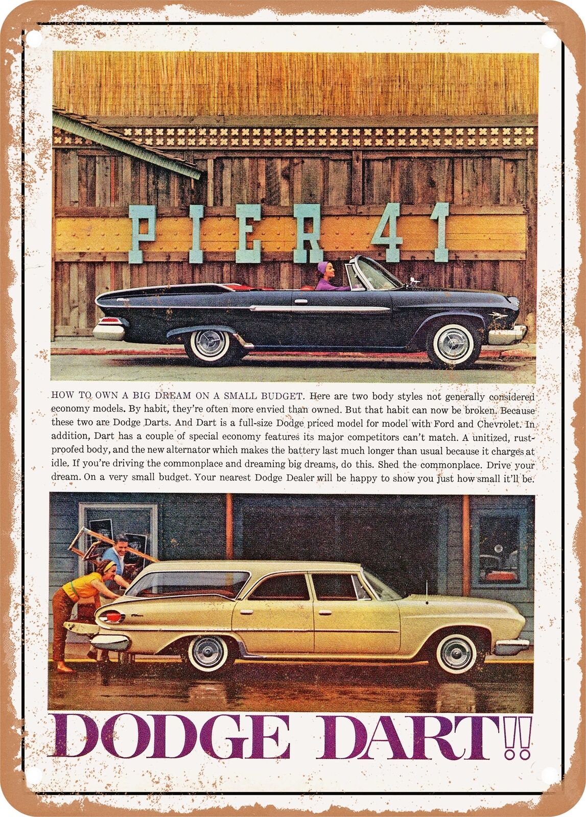 METAL SIGN - 1961 Dodge Dart Convertible and Station Wagon Vintage Ad