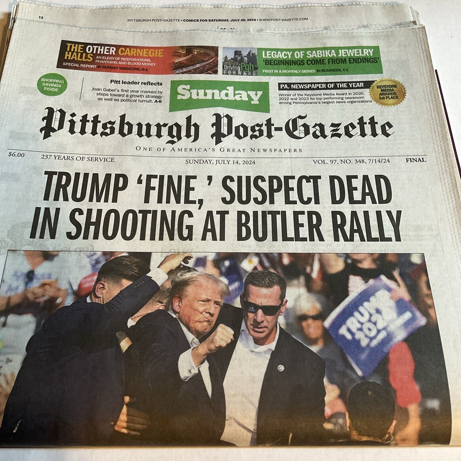 July 14 2024 Trump Rally Shooting Pittsburgh Post Gazette Newspaper History