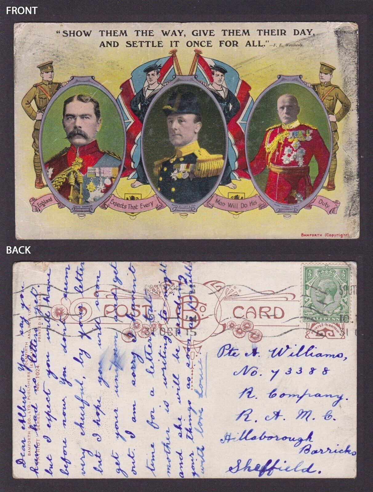 GREAT BRITAIN 1915, Postcard, Show them the way, give them their day, Propaganda
