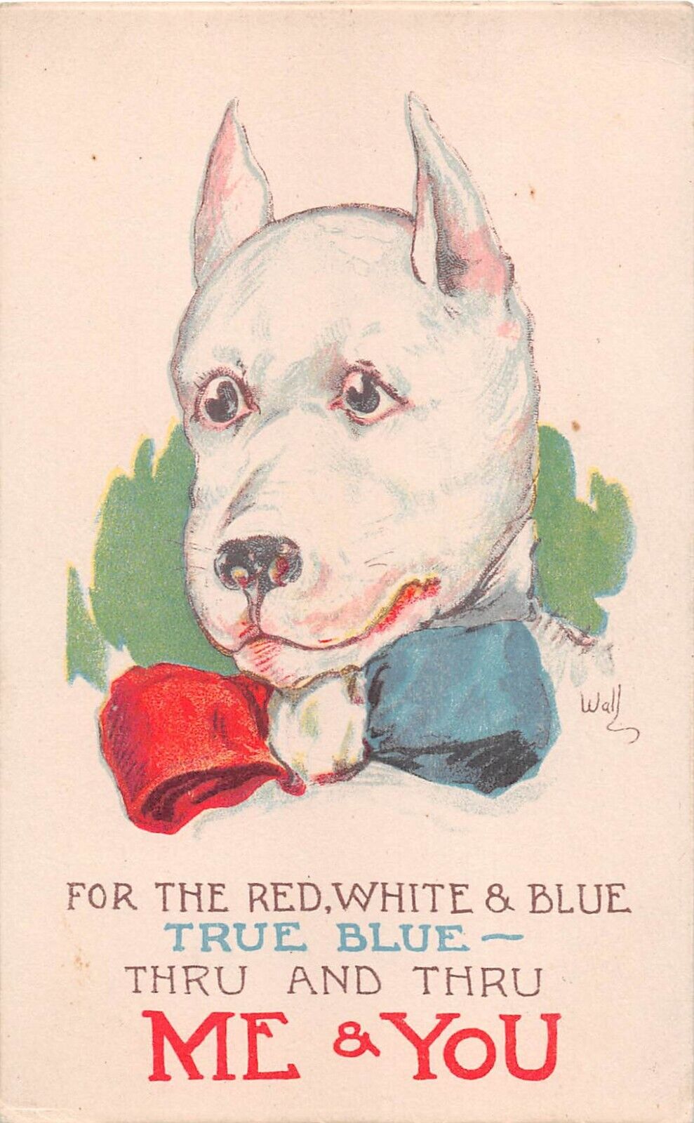 Patriotic Old PC-American Bulldog or Pit Bull Terrier by Wall-Red, White, & Blue