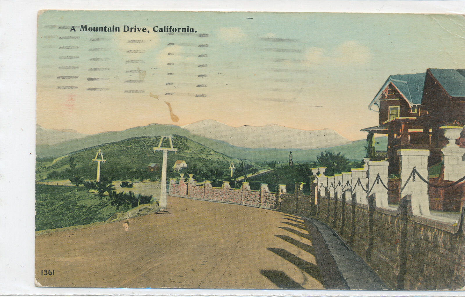 CA PASADENA CANCEL 1915 + A MOUNTAIN DRIVE - postcard