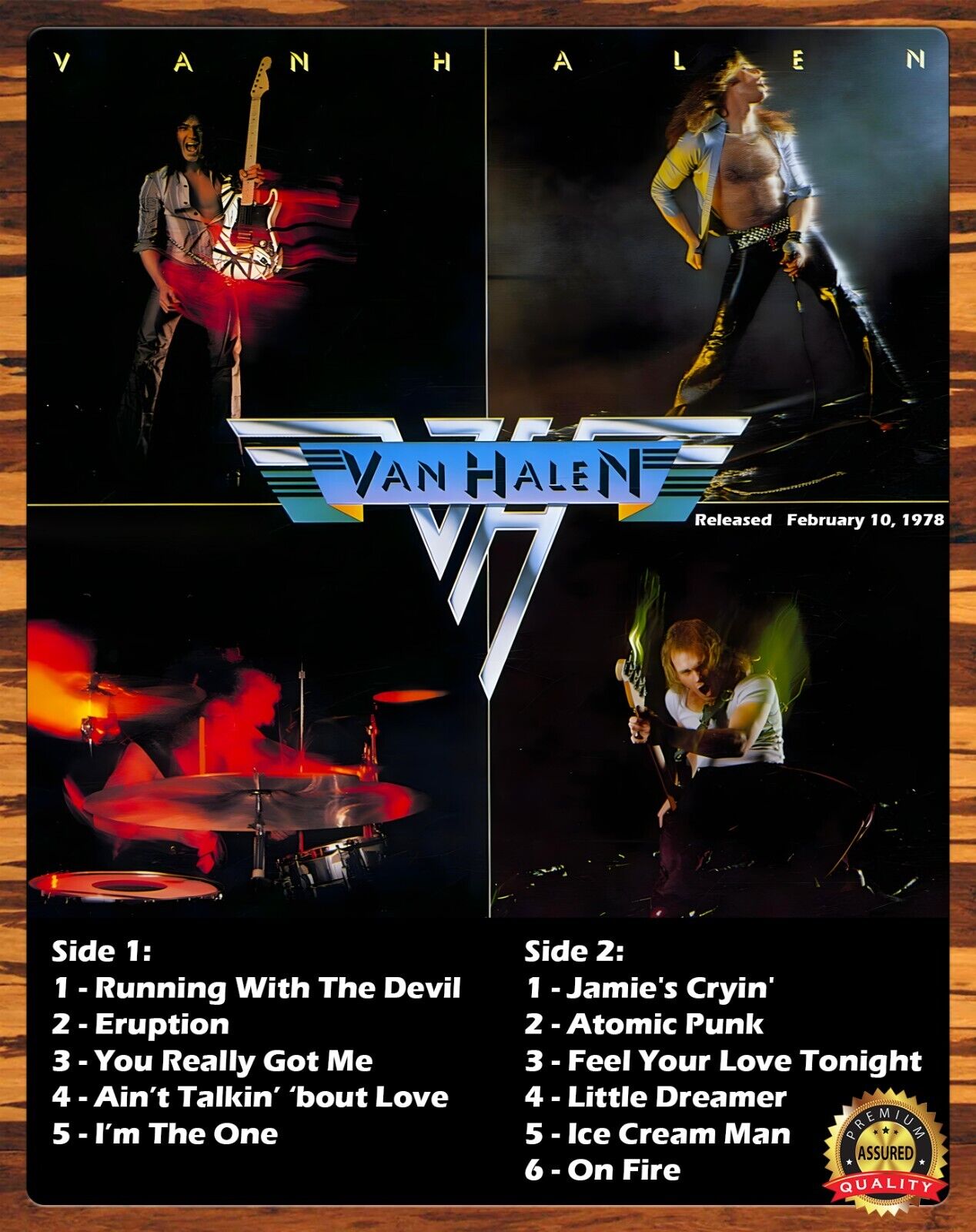 Van Halen - 1st Release - Track List - Metal Sign 11 x 14
