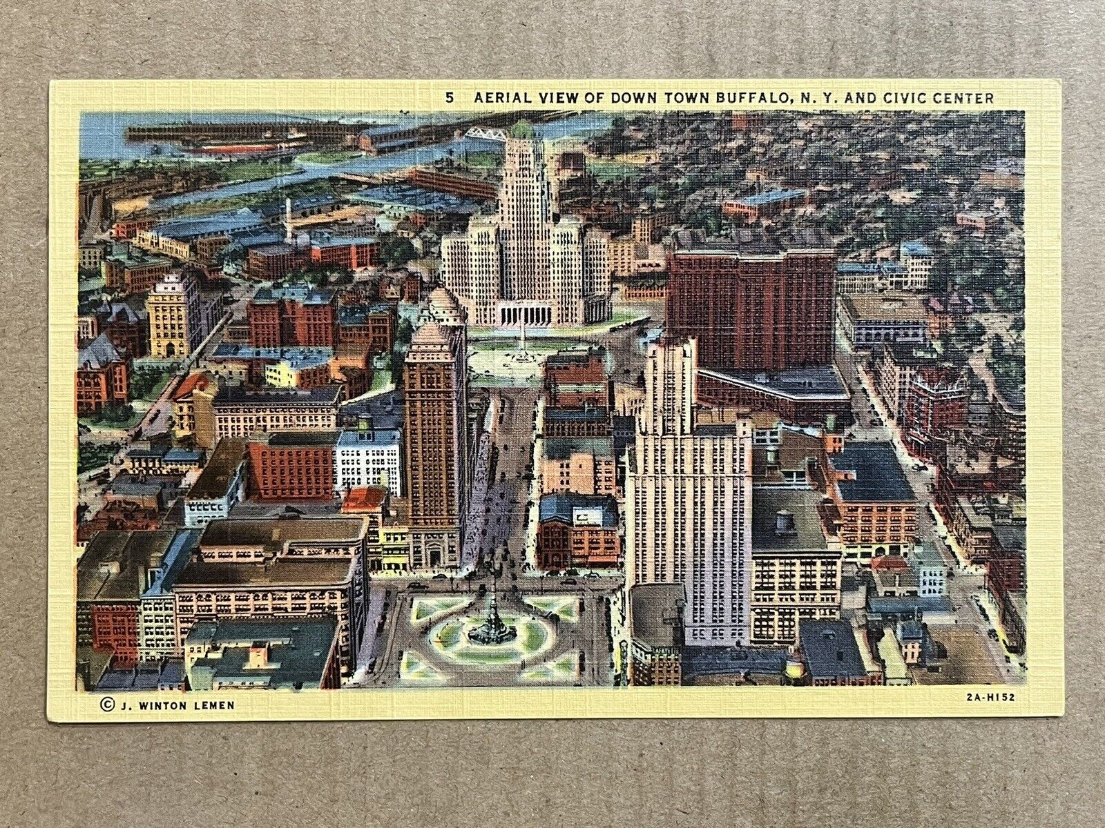 Postcard Buffalo NY New York Aerial View Downtown Civic Center Vintage PC