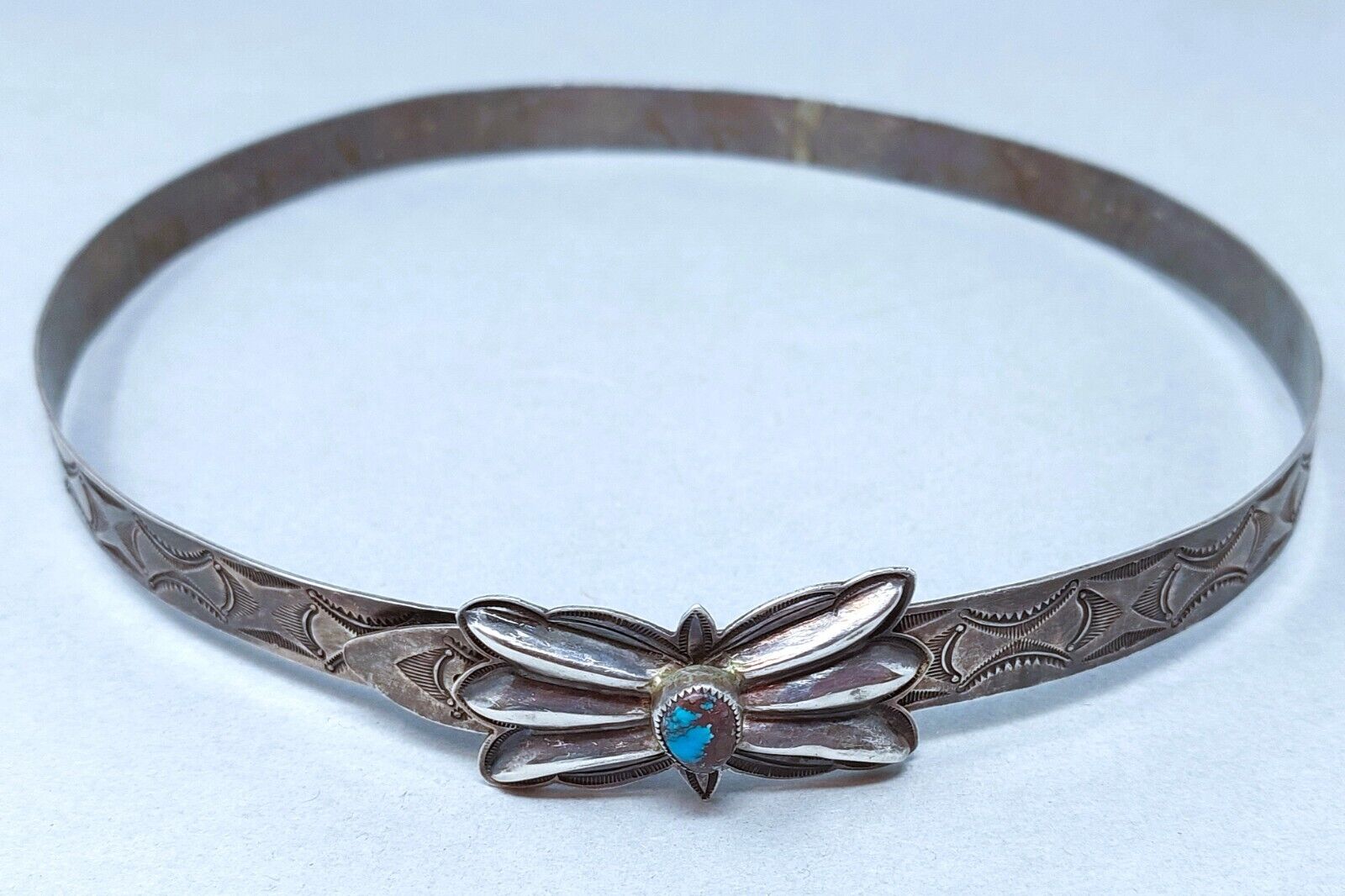 Vintage Navajo Sterling Silver Hat Band with Bizby Turquoise