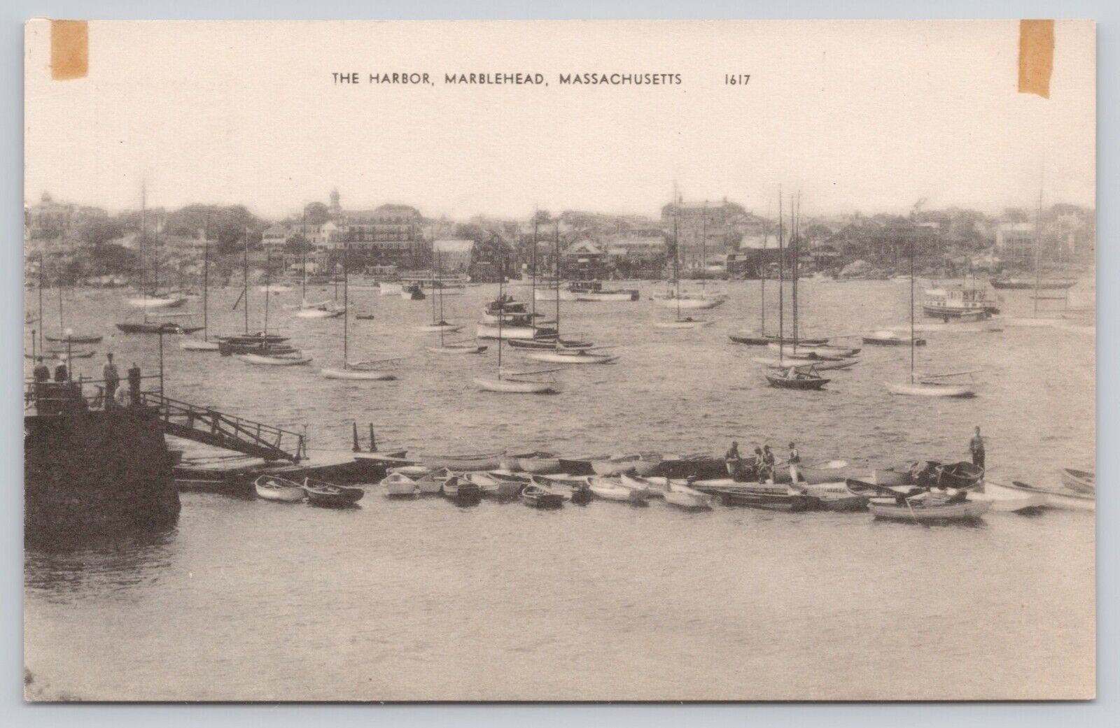 The Harbor Marblehead Massachusetts MA Boat Dock Sailboats Vintage Postcard