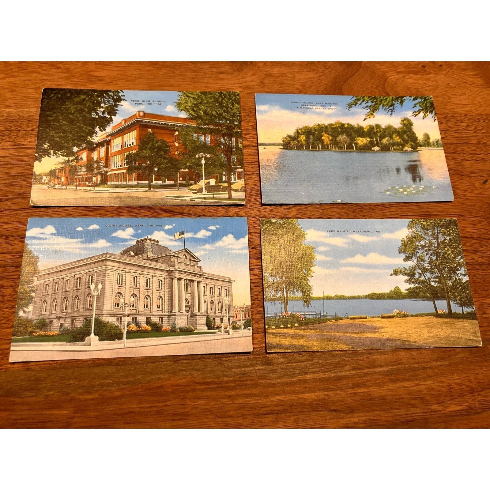 Vintage Peru Indiana Postcards Topographical, Lot of 4, Manitou, Courthouse, VTG