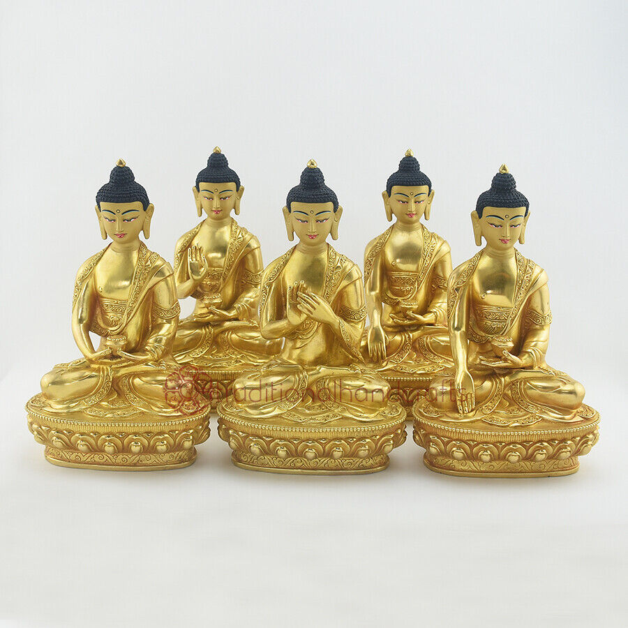 Dhyani Buddha or Pancha Buddha Statues Set Lost Wax Method from Copper Alloy 