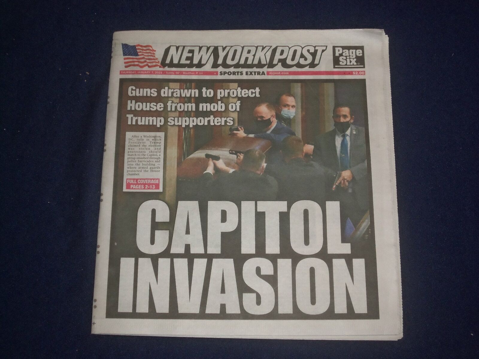2021 JANUARY 7 NEW YORK POST NEWSPAPER -CAPITOL INVASION-MOB OF TRUMP SUPPORTERS