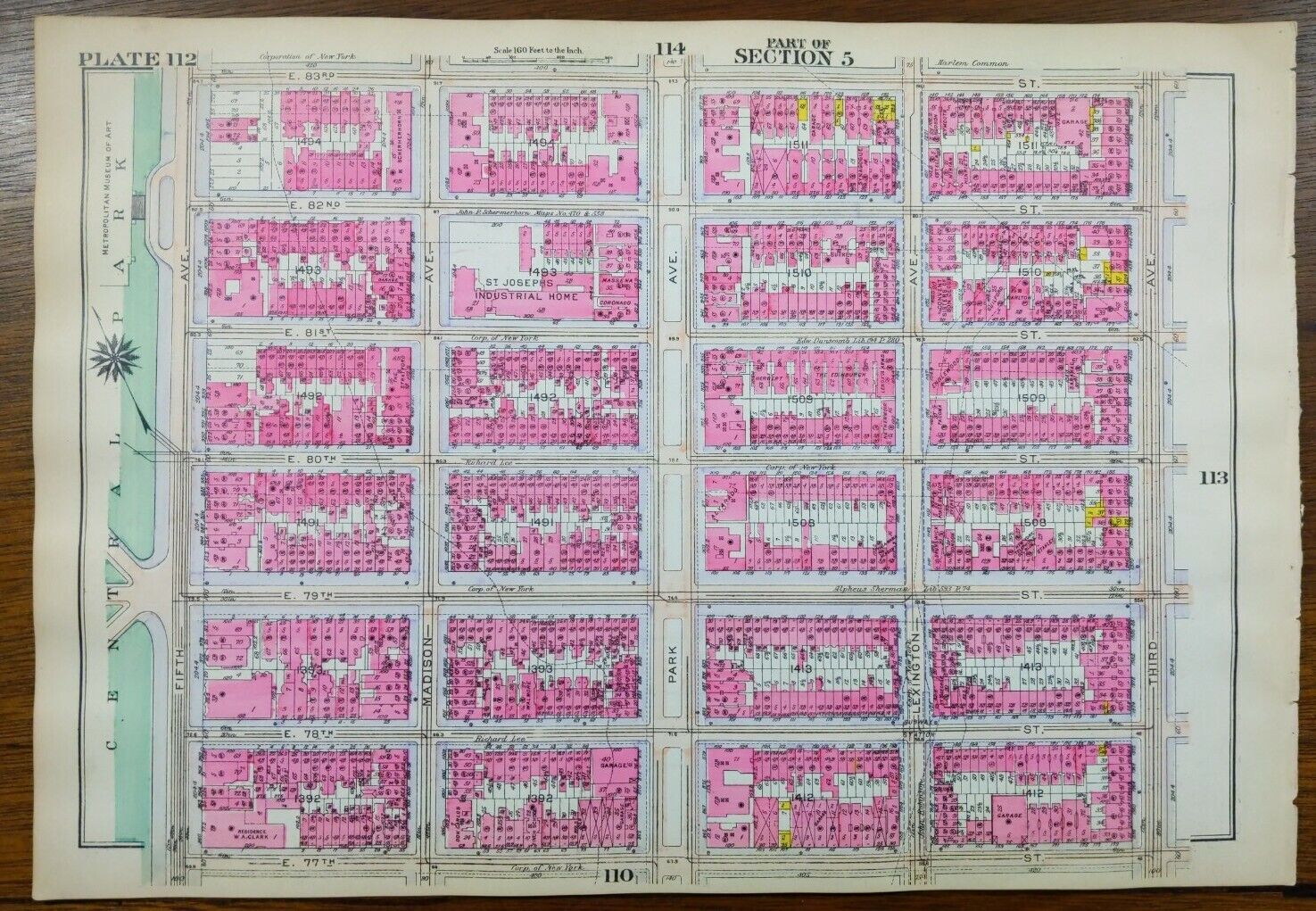1916 METROPOLITAN MUSEUM OF ART MANHATTAN NEW YORK CITY NY Land & Street Map