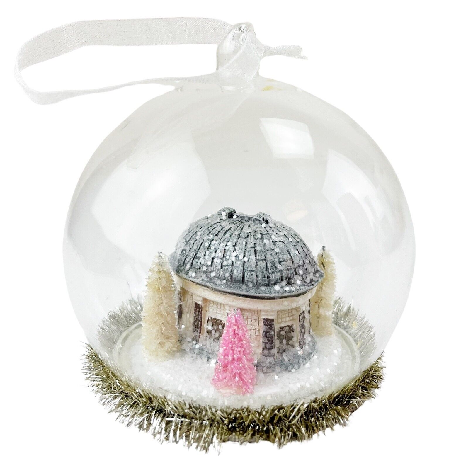 Mormon LDS Christmas Ornament Salt Lake Tabernacle Glass Snow Globe Tinsel 4\