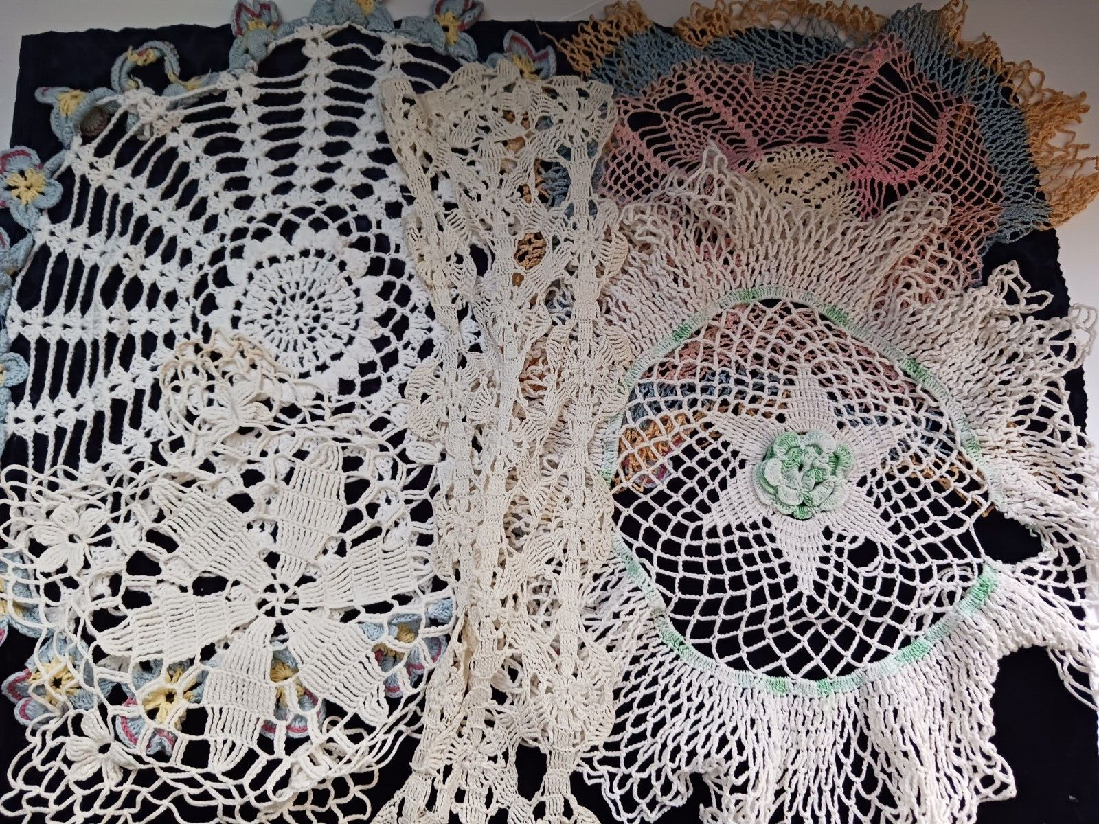 Vintage Lot of 5 Crocheted Doilies Various Sizes