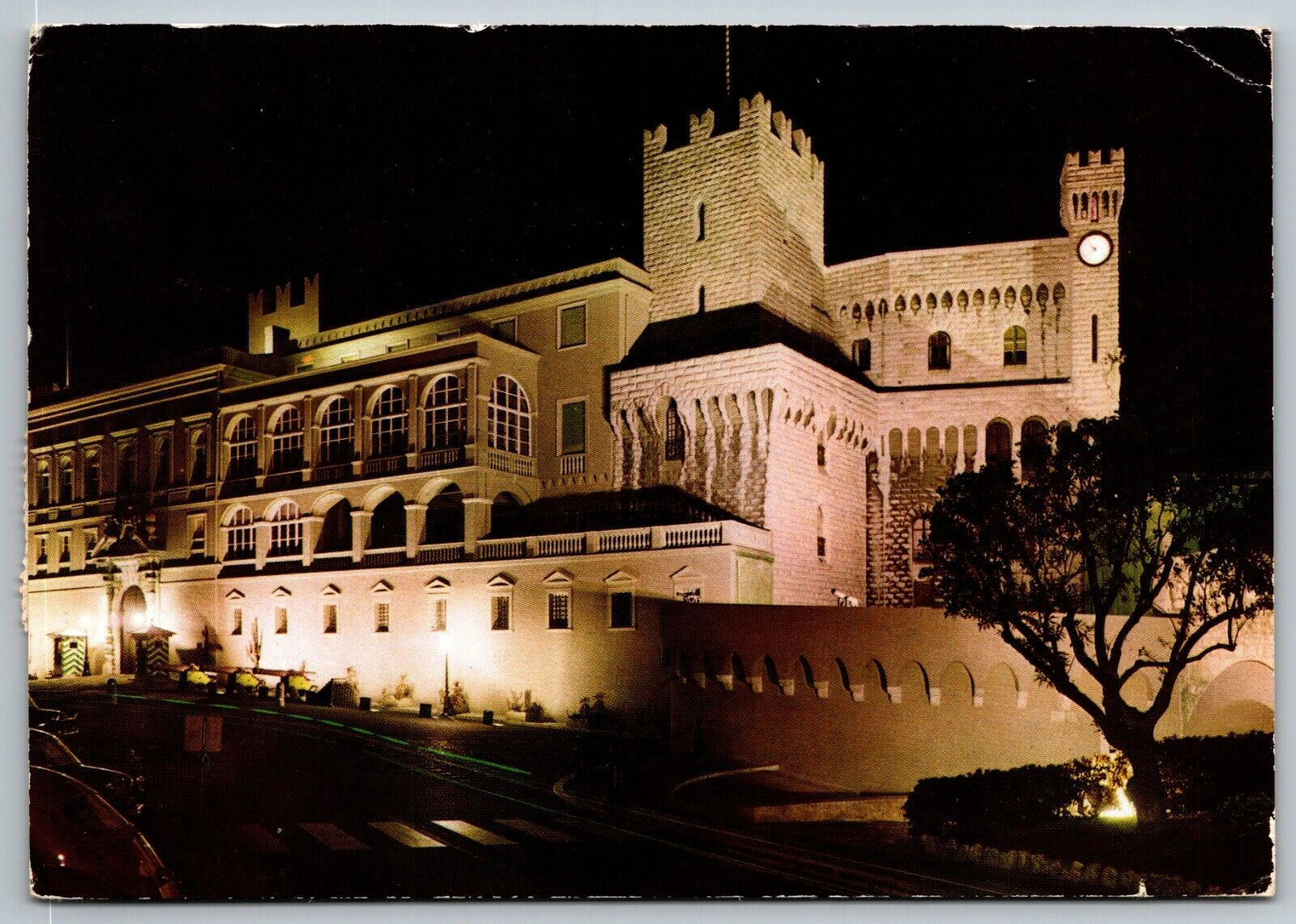 PALACE OF HSH PRINCE OF MONACO AT NIGHT VTG 4X6 POSTCARD D-1 